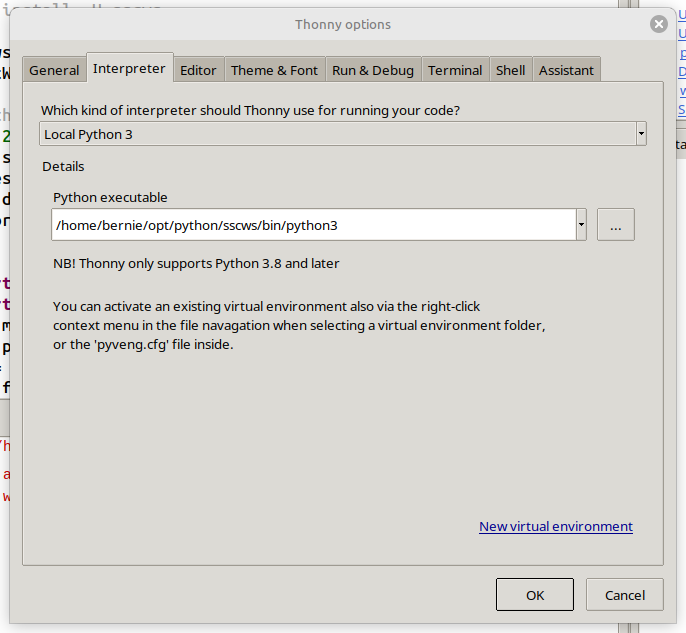 Thonny Options window