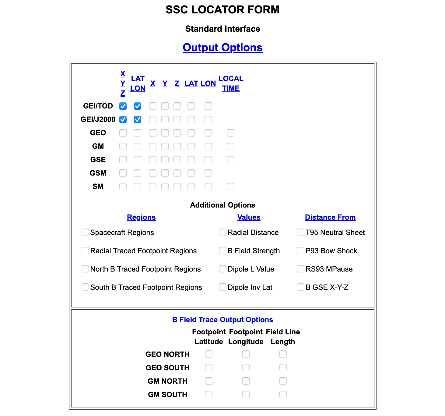 Image of Standard Interface Options screen