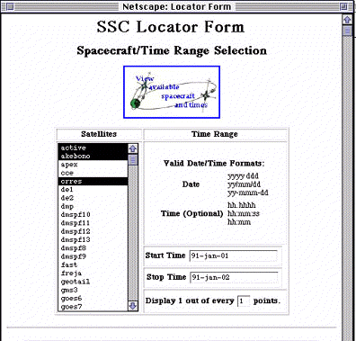 Figure: Standard Interface Spacecraft Selection Screen